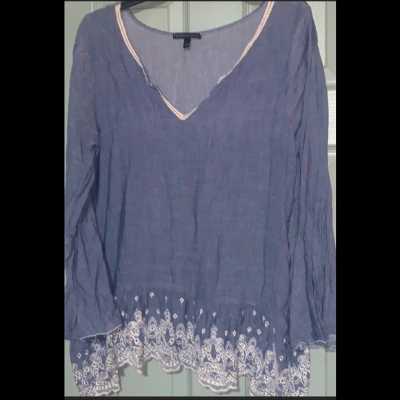 Signature 1 Studio Women’s Blouse/Tunic Sz L Denim & Lace Look.100% Cotton, Soft - Picture 2 of 7